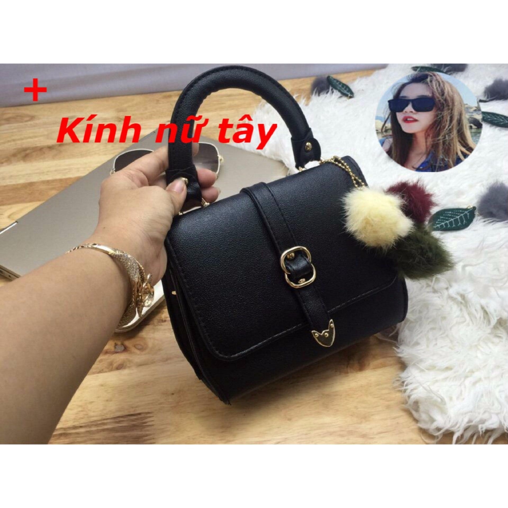 Túi xách tay nữ da HQ T001 (đen)+ Kính nữ tây