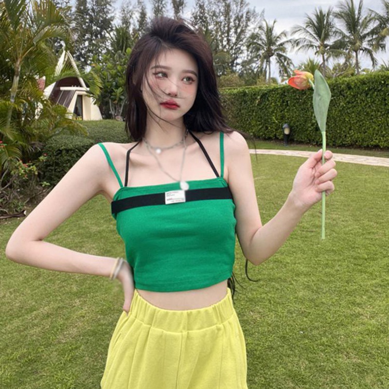 Áo Dệt Kim Hai Dây Màu Sắc Tương Phản Thời Trang Mùa Hè Dành Cho Nữ