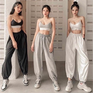 Quần jogger trơn bo chun nỉ ngoại form thụng unisex nam nữ-Quần bom chun nỉ ngoại Ulzzang