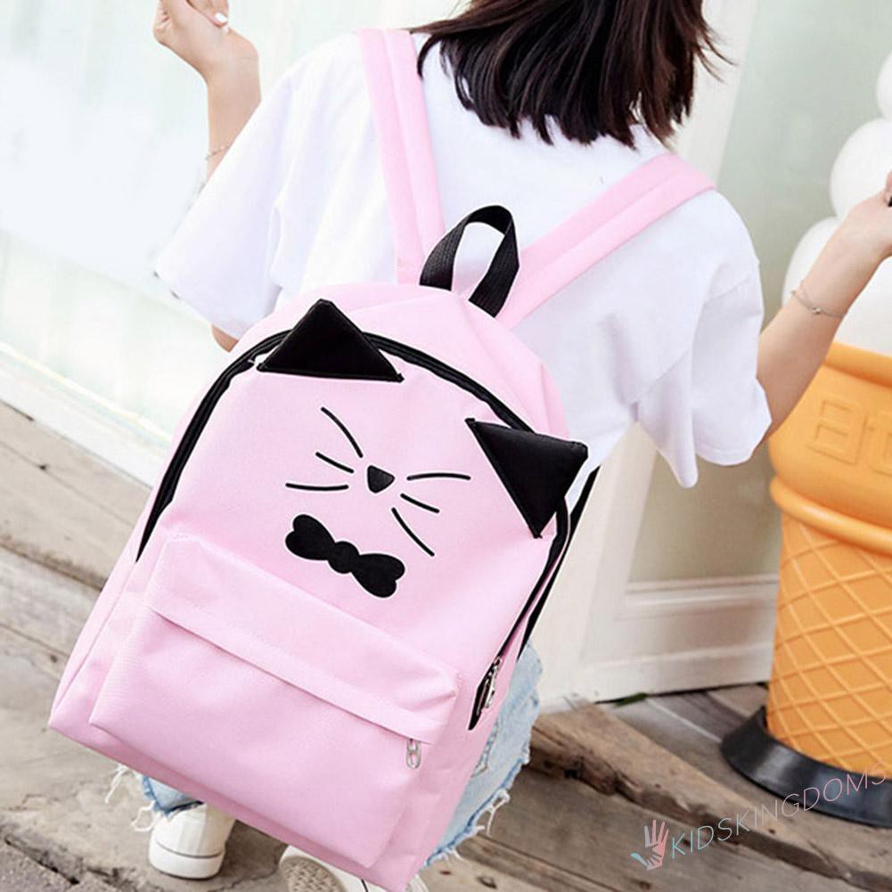 【Big Sale】Women PU Leather Lovely Cartoon Cat Printed Causal Backpack Shoulder Bag