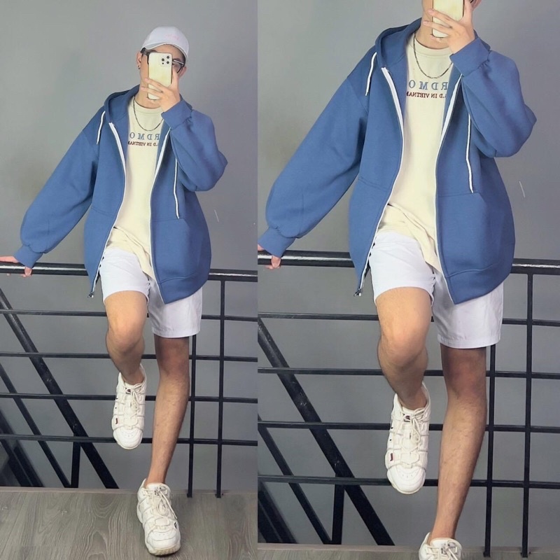 Áo Hoodie Zip Trơn Nỉ Cotton Xịn Form Rộng Ảnh Thật 100%