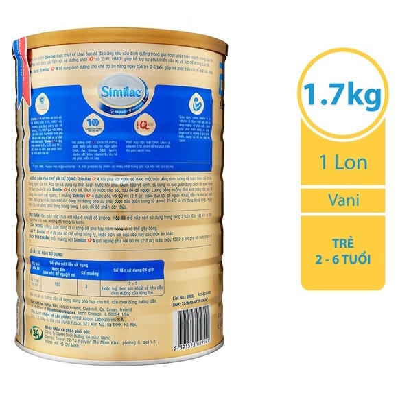 Sữa bột Similac HMO số 3 mẫu mới 1,7kg (từ 1-2 tuổi)