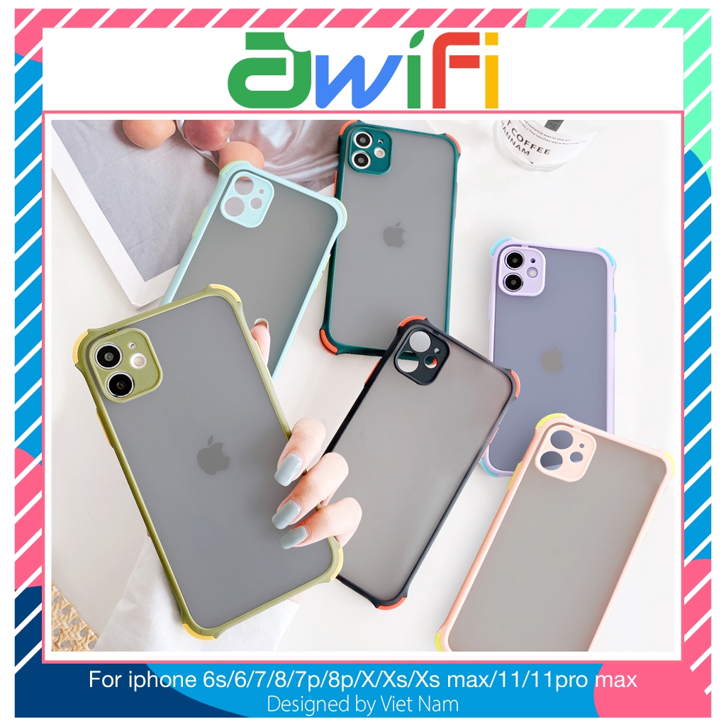 Ốp lưng iphone nhám chống sốc góc 5/5s/6/6plus/6s/6splus/7/7plus/8/8plus/x/xr/xs/11/12/pro/max/plus/promax- Awifi S1-1