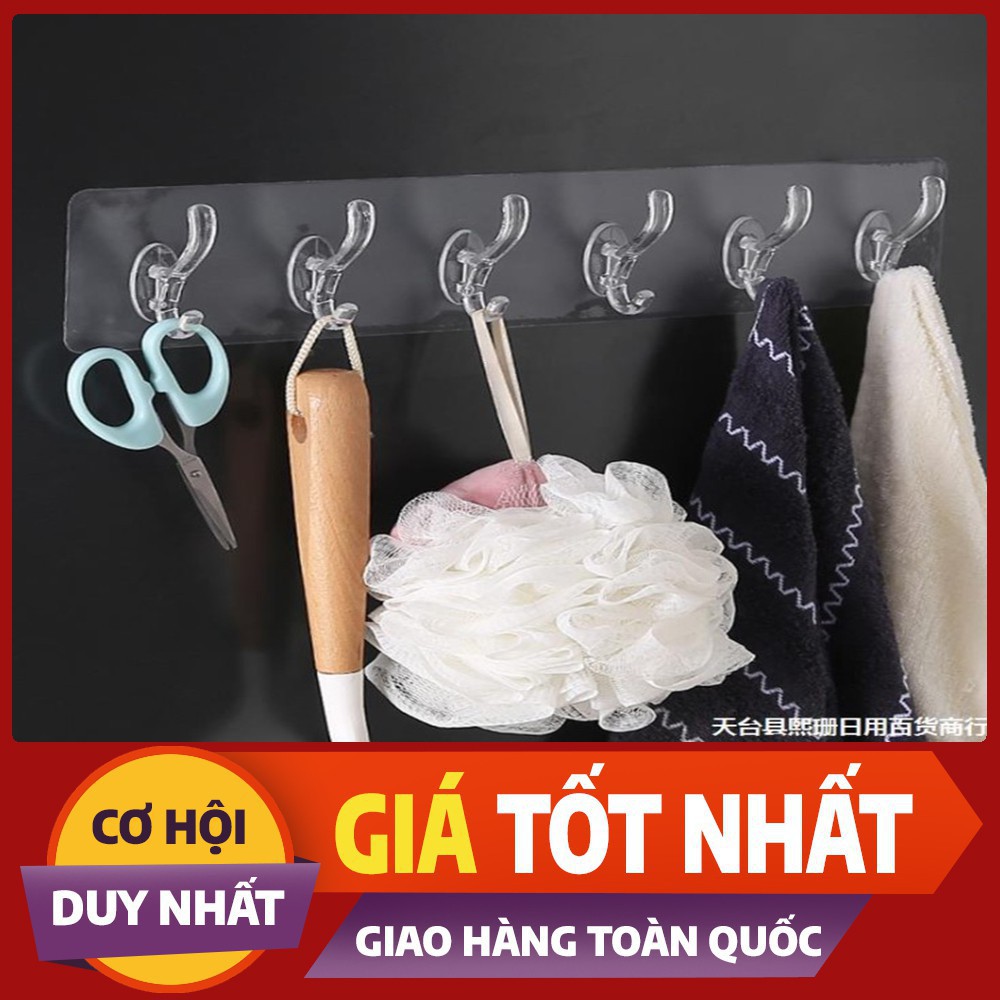Thanh Móc Treo Đồ 6 Móc Siêu Dính Dán Tường Nhà Tắm,Nhà Bếp,Tủ Quần Áo