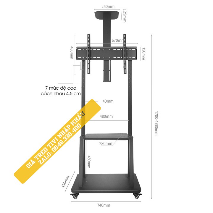 Giá Treo Tivi Di Động 1700A 32 - 70 Inch - Giá Treo Tivi Có Bánh Xe Chuyên Dụng Hội Nghị Trực Tuyến [Rẻ Hơn NB AVA1500 ]