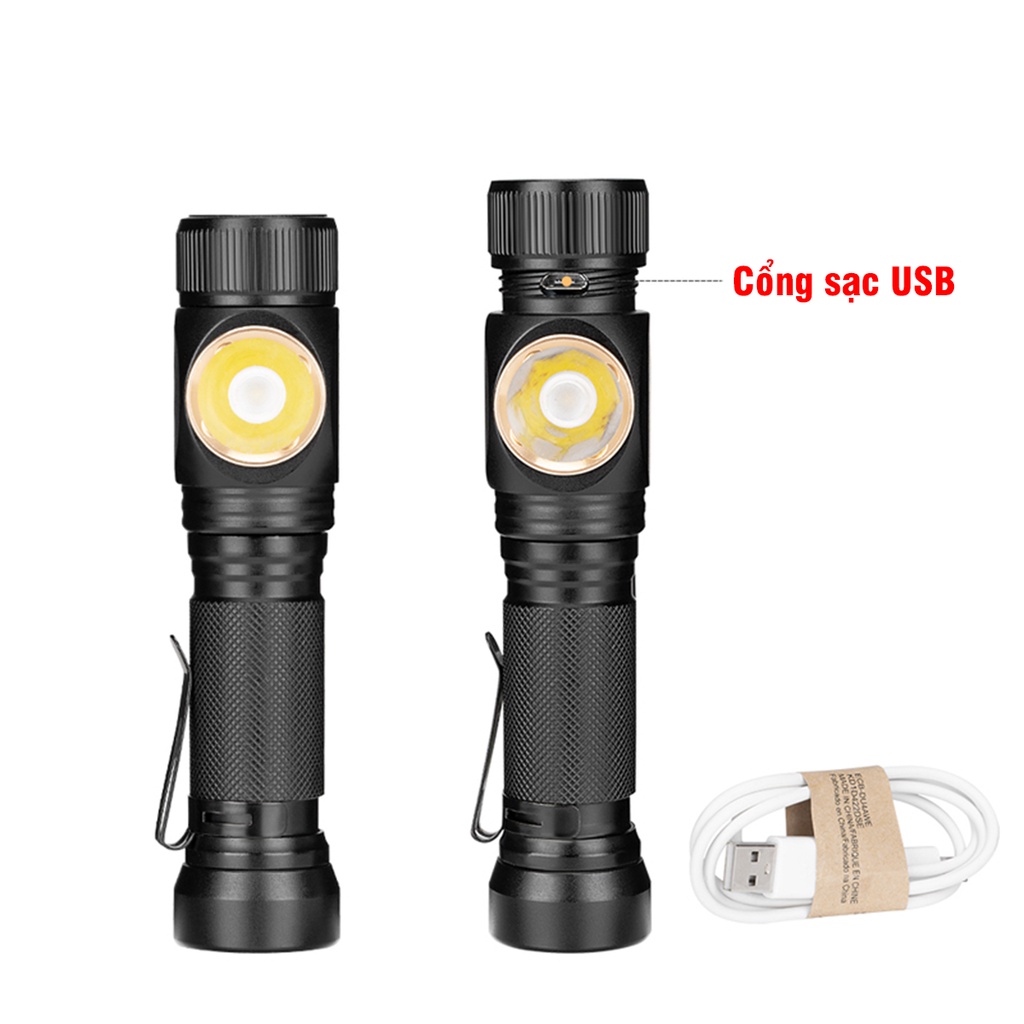 Đèn Pin LED COB + T6 Dùng Pin 18650 Sạc Pin Đa Năng, Đế Nam Châm W550