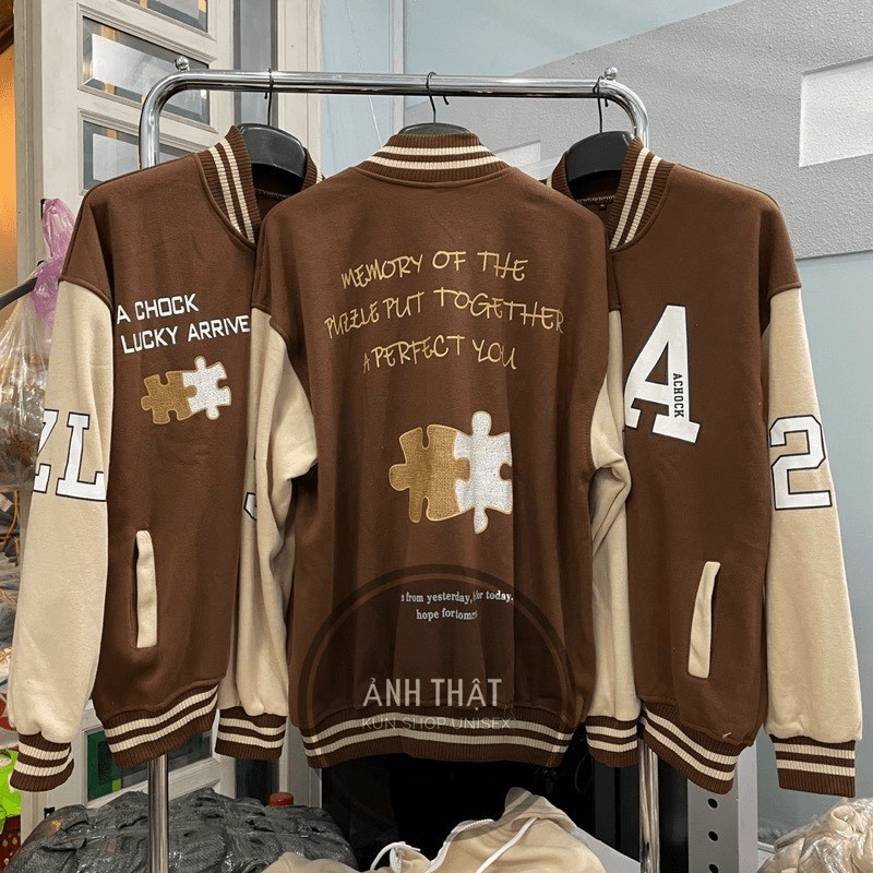 Áo Khoác Bomber Nam Chữ A Xếp Hình Màu Nâu Phong Cách Trẻ Trung Form Rộng Mặc Thoáng Mát NEW UNISEX