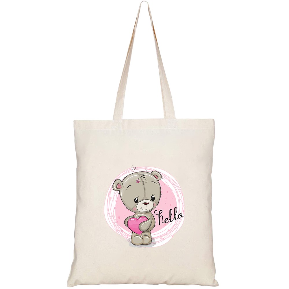 Túi vải tote canvas HTFashion in hình cute cartoon teddy bear girl HT329