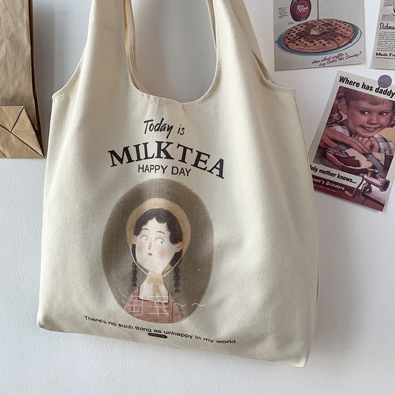 Túi tote đeo chéo - túi vải canvas liền thân phong cách Nhật Bản bánh mì 282