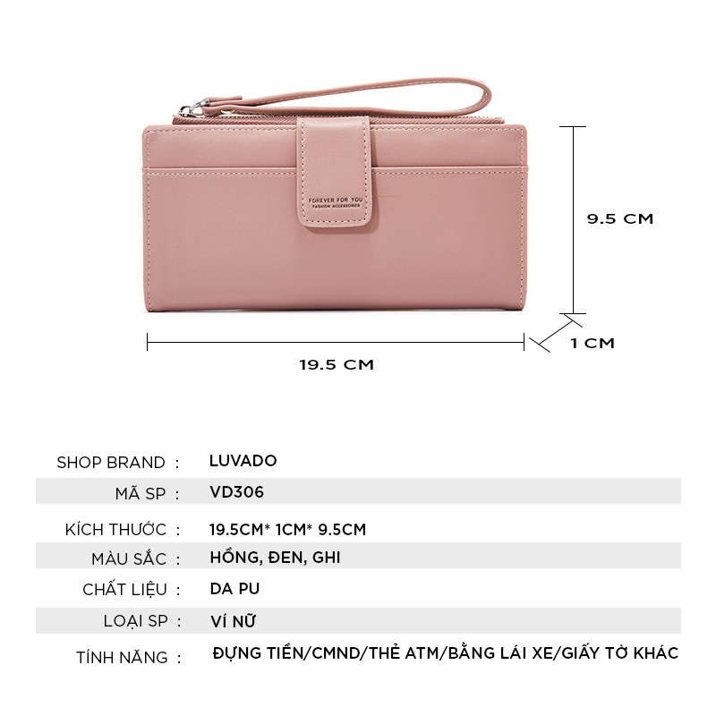Ví nữ cầm tay dáng dài đẹp FOREVER FOR YOU nhiều ngăn thời trang cao cấp đựng tiền giá rẻ LUVADO VD306 | BigBuy360 - bigbuy360.vn