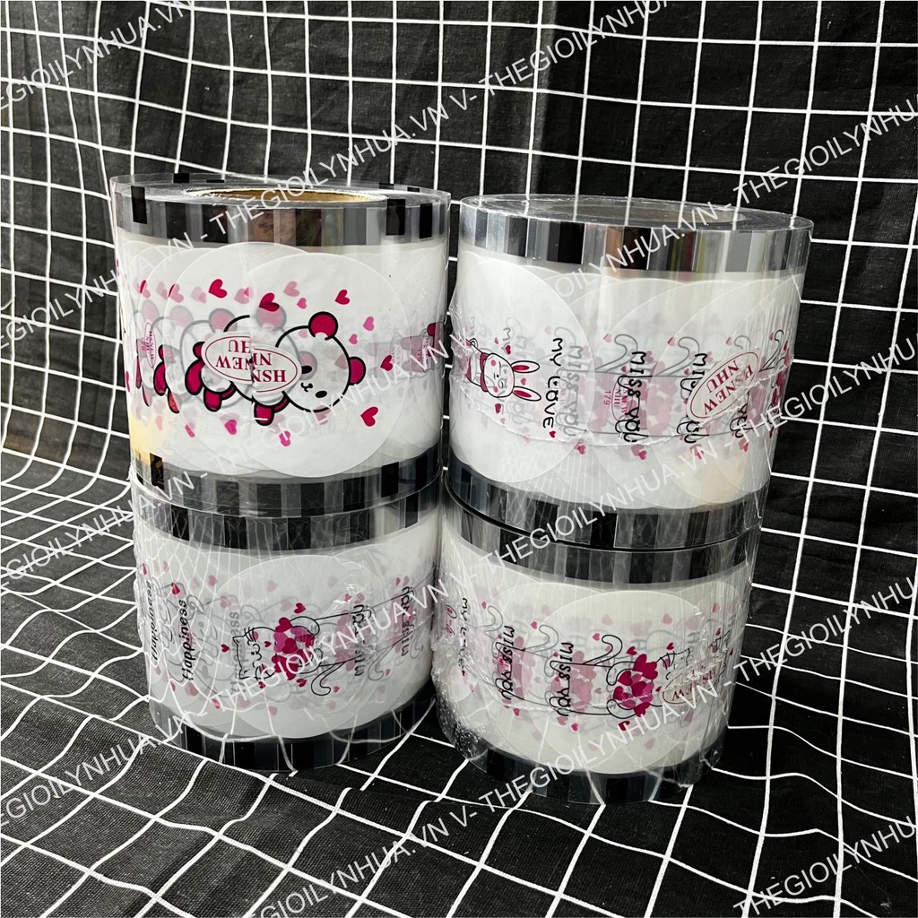 Màng dập cốc trà sữa, cuộn màng dán nắp cốc nhựa in sẵn họa tiết bắt mắt, 1 cuộn dập được 2400 logo mã 179 (My Love)