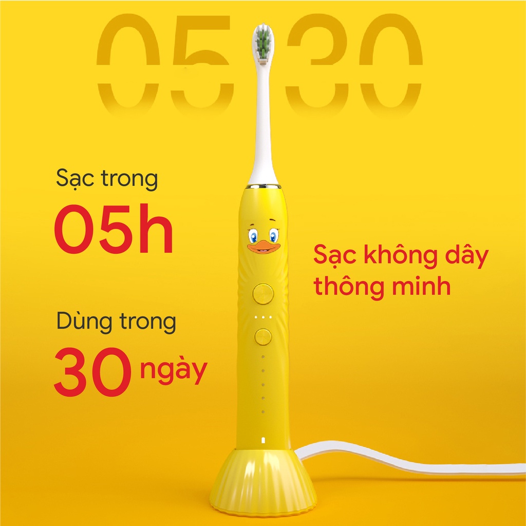 Bàn chải điện trẻ em phù hợp cho trẻ từ 3 tuổi - 12 tuổi 3 chế độ làm sạch răng T02