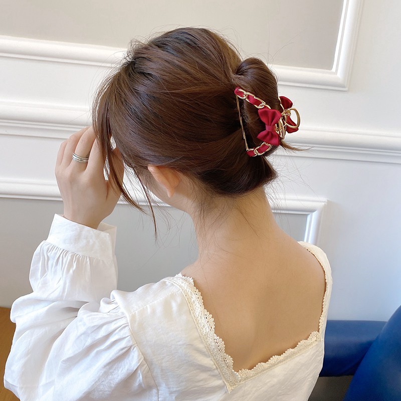 Kẹp Tóc Nữ ❤️FREESHIP❤️ Kẹp tóc bán nguyệt kim loại phối nơ điệu đà theo phong cách Hàn Quốc mã L21-B