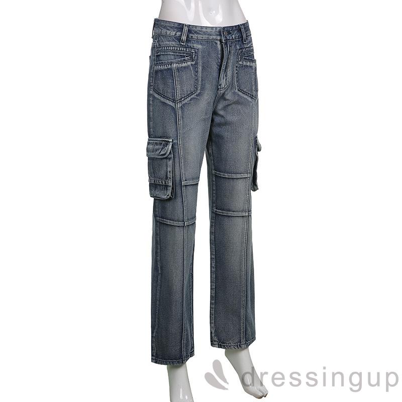 Quần dài ống đứng lưng cao màu xám thời trang xuân thu cho nữ