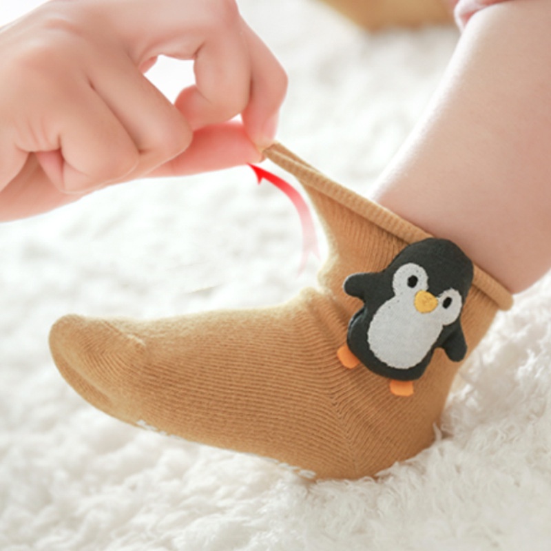 Vớ trẻ em KokoroCare miệng rộng hình chim cánh cụt/khủng long 3D bằng cotton chải kỹ cho bé 0-3 tuổi