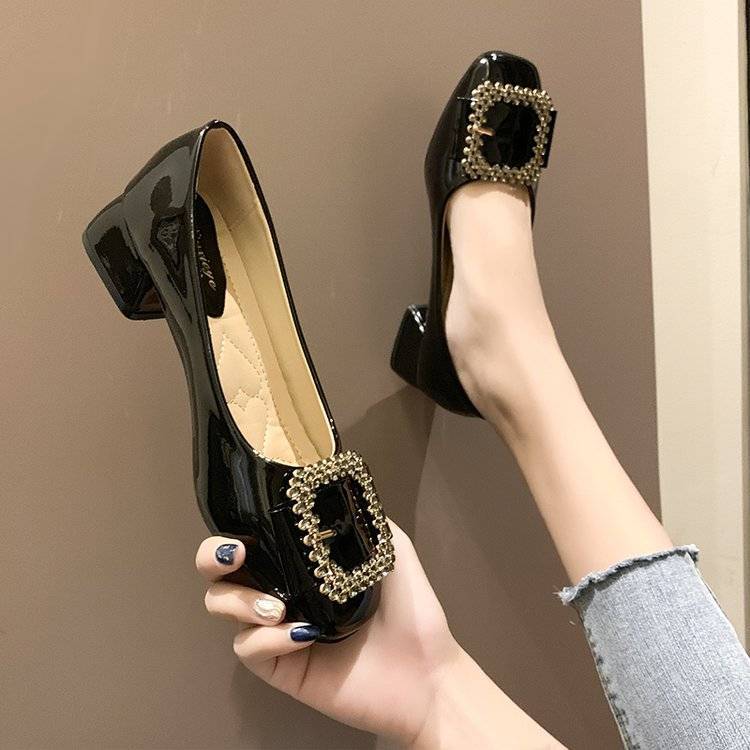 Giày búp bê gót vuông đính đá thiết kế xinh xắn cho nữ