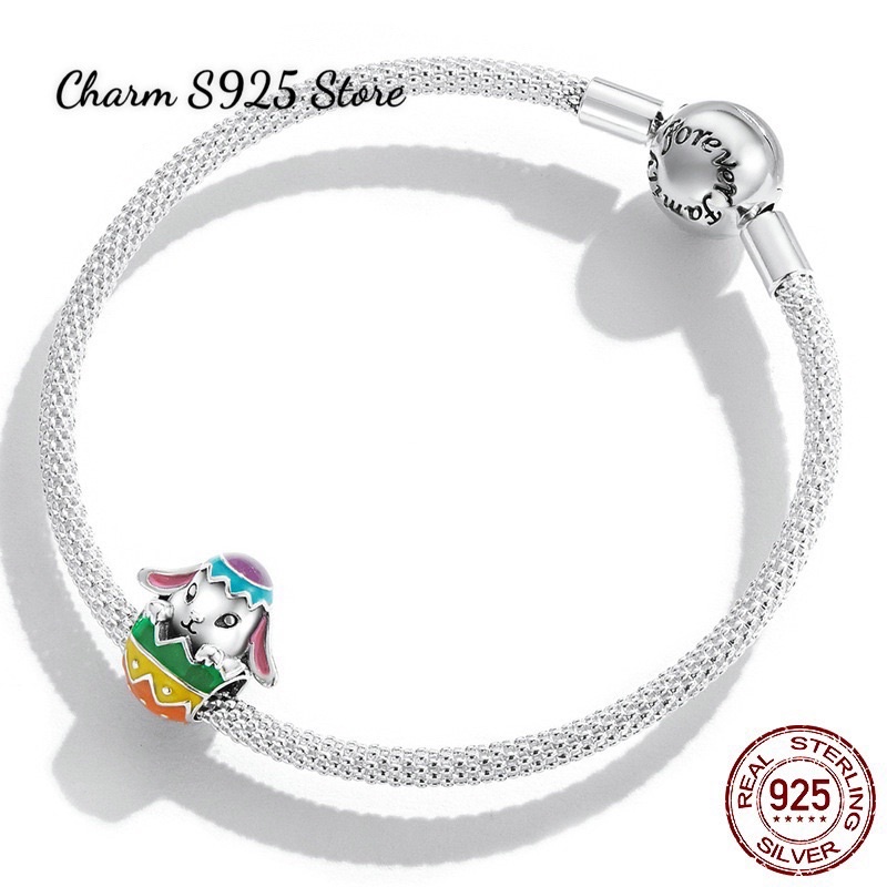 CHARM XỎ NGANG CHÚ THỎ CON BẠC S925 CAO CẤP HÀNG CHÍNH HÃNG