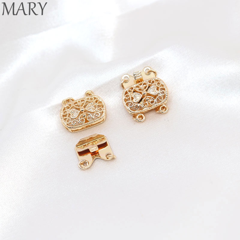 Khóa Nối Dây Chuyền Thủ Công diy Bằng Đồng 14K Màu Vàng Hai Lỗ Đính Ngọc Trai