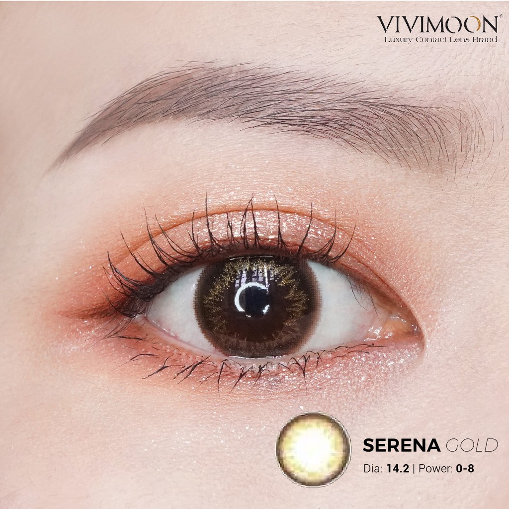Kính áp tròng VIVIMOON Serena Gold - Lens cận nâu vân nhũ 14.2mm