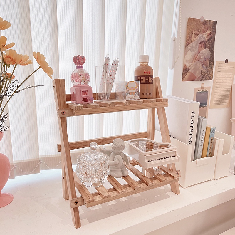 Kệ Gỗ Hai Tầng Để Chậu Hoa Kiểu Dáng Đơn Giản Thân Thiện Với Môi Trường