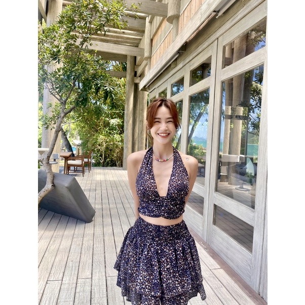 set áo cột cổ váy ho nhí nhiều tầng