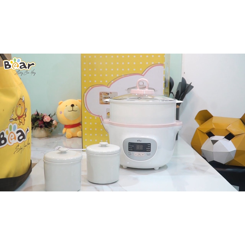 Nồi nấu cháo chậm cho bé Bear 1.6L SUBE002 bản quốc tế, nồi hầm cháo cho bé ăn dặm, ninh, hầm, ủ cháo,