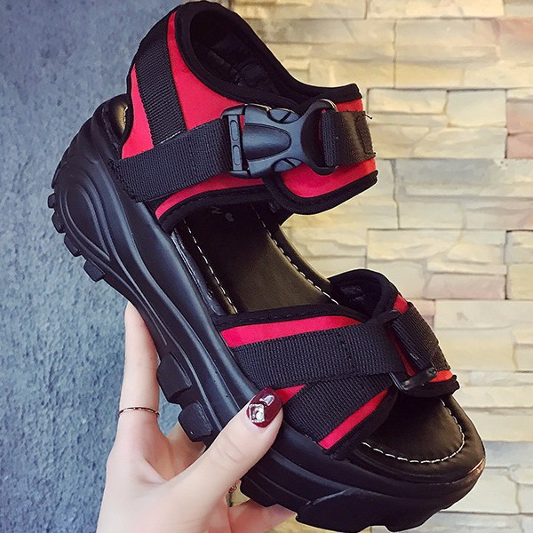 Giày sandal nữ vải dù đế cao 6cm phong cách Ulzzang S075DO