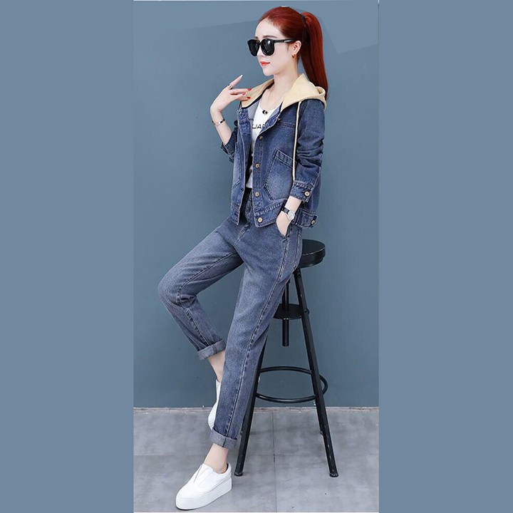 Áo Khoác Jean Nữ Dài Tay Kèm Nón Thời Trang