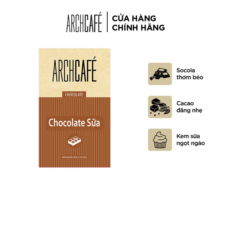 Combo 3 Chocolate Sữa - Choco Cacao hoà tan Archcafé (Sô cô la) (hộp 12 gói x 20g)