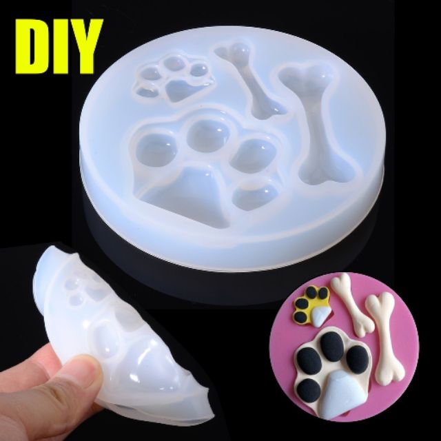 Khuôn silicone tạo hình chân cún và khúc xương cute.