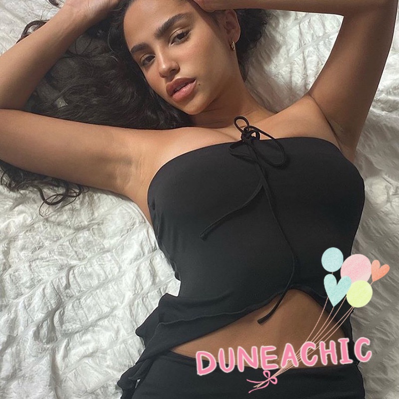 Áo croptop DUNEA cổ yếm hở lưng gợi cảm cho nữ