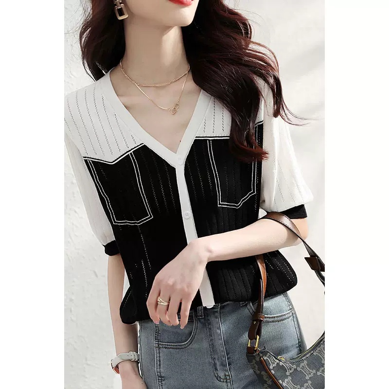 Áo thun ZHELIHANGFEI tay ngắn cổ bẻ phối túi giả đơn giản thời trang