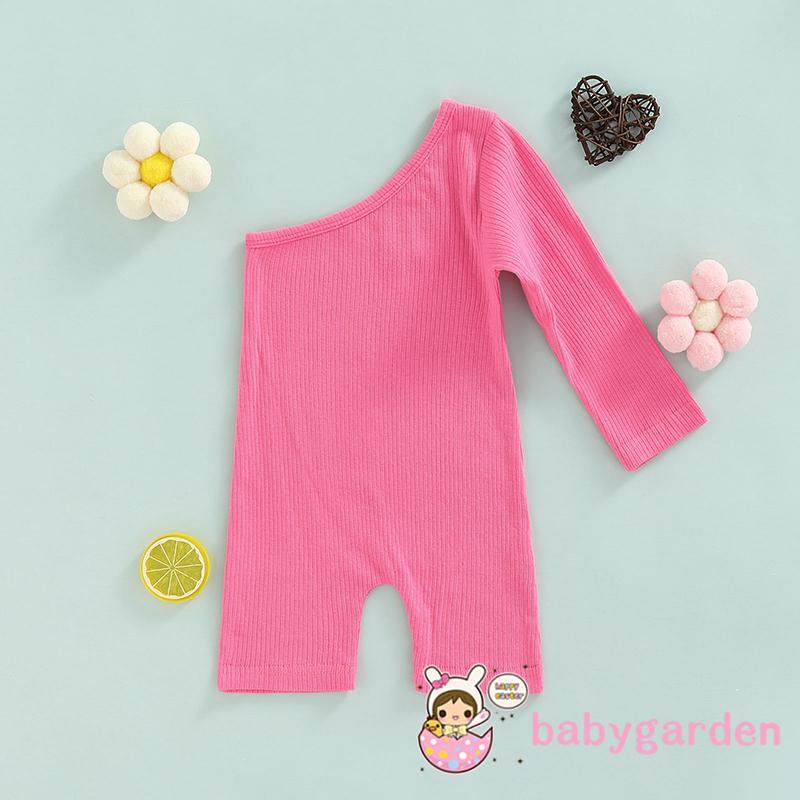 BABYGARDEN-1-6years Baby Girls Ribbed Jumpsuit, One-shoulder Solid Summer Paysuit for Daily Party