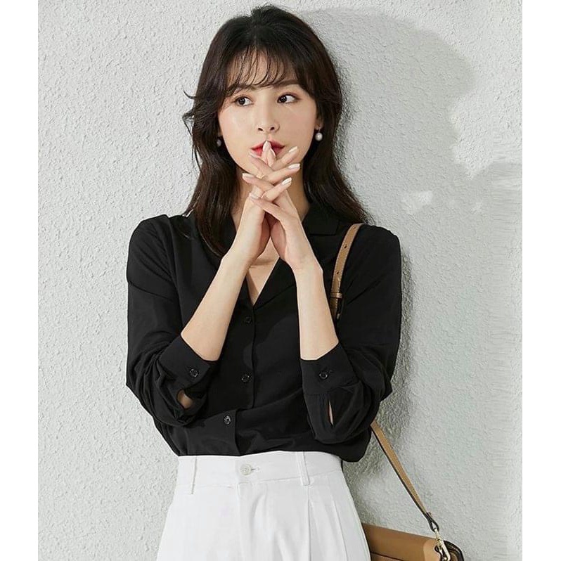 Áo sơ mi nữ form rộng có bigsize trắng đen kiểu hàn quốc tay dài công sở đẹp MEMOTOP MM01