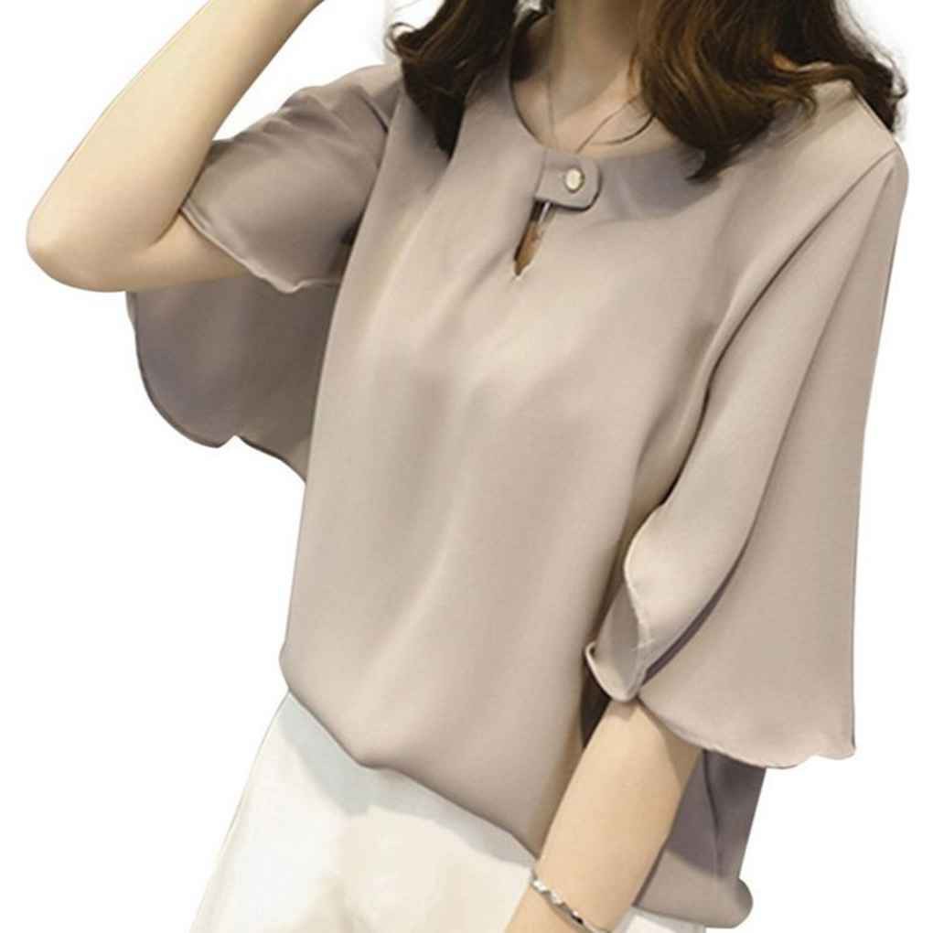 Áo kiểu vải Chiffon tay bèo suôn dài cho Nữ mặc dịp hè