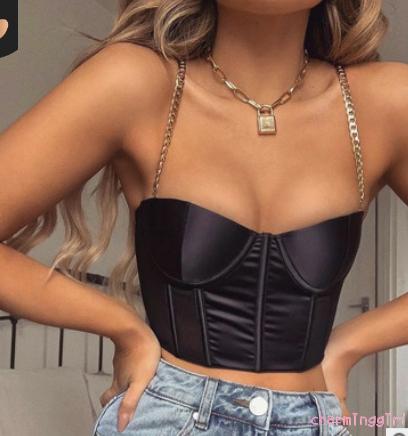 Áo croptop cắt thấp dây mắt xích màu trơn gợi cảm cho nữ