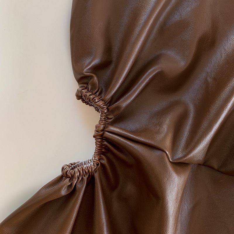 Set áo và đầm da màu nâu - Rina Set