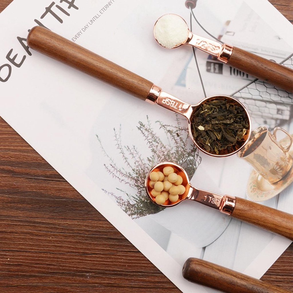 Bộ Muỗng Đo Lường Hình Hoa Hồng Với Tay Cầm Bằng Gỗ Tiện Dụng|Muỗng Múc Đường Chất Lượng Cao