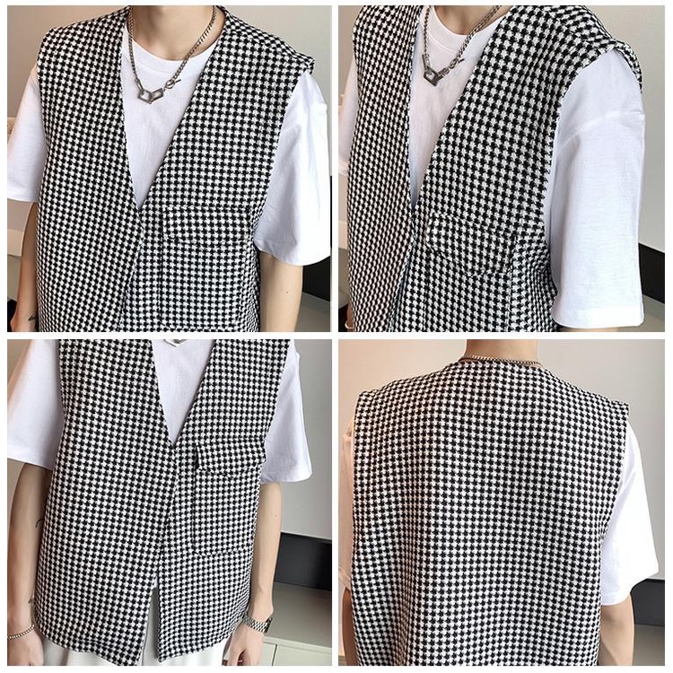 Áo gile nam Houndstooth túi hộp chất dạ tweet