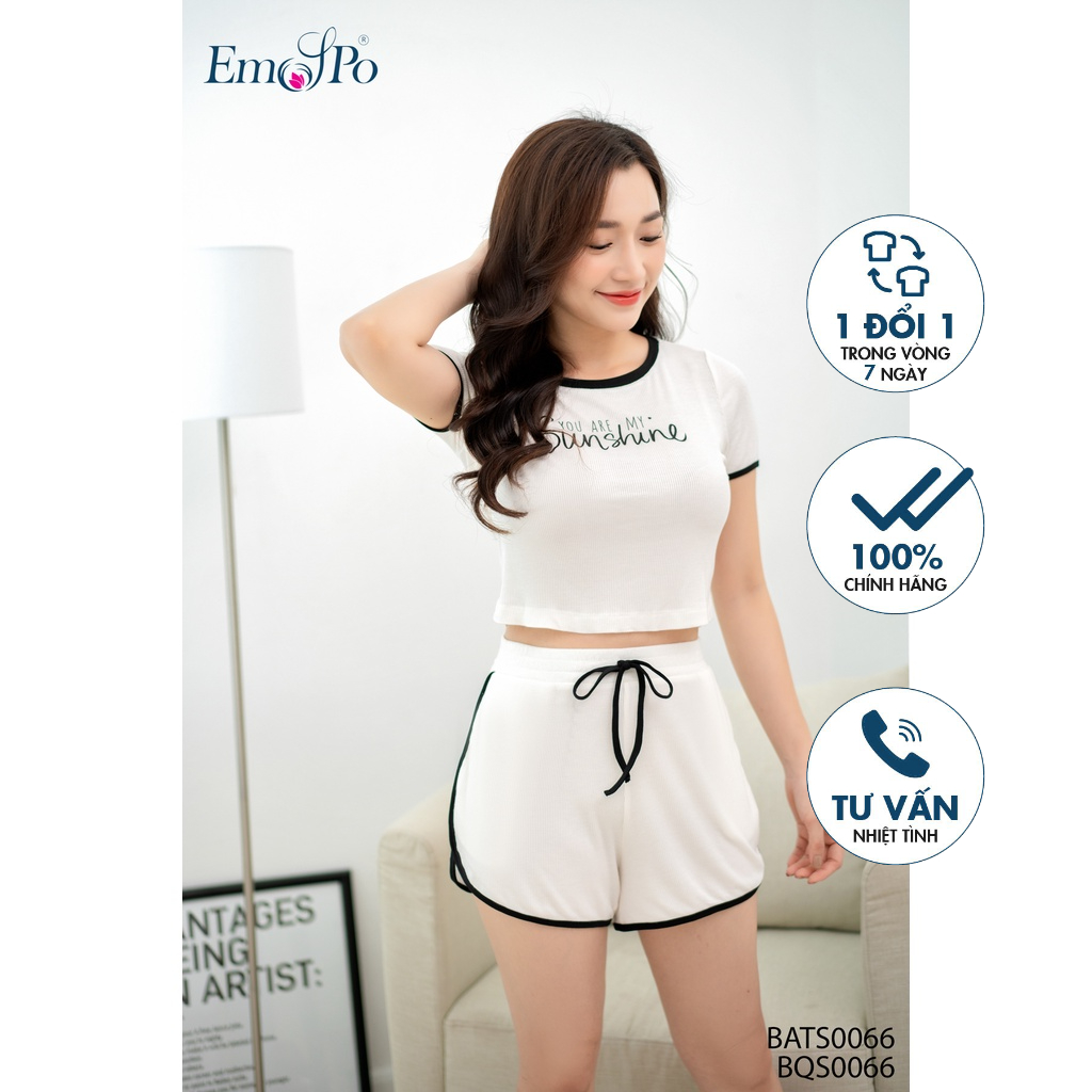 Bộ thun Emspo áo croptop in chữ &quot;You are my sunshine&quot;, đi bộ BQS0066 BATS0066