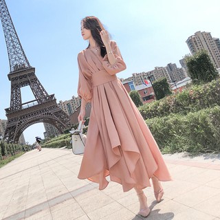 Đầm dự tiệc dài đến gối màu hồng xinh xắn cho nữ
