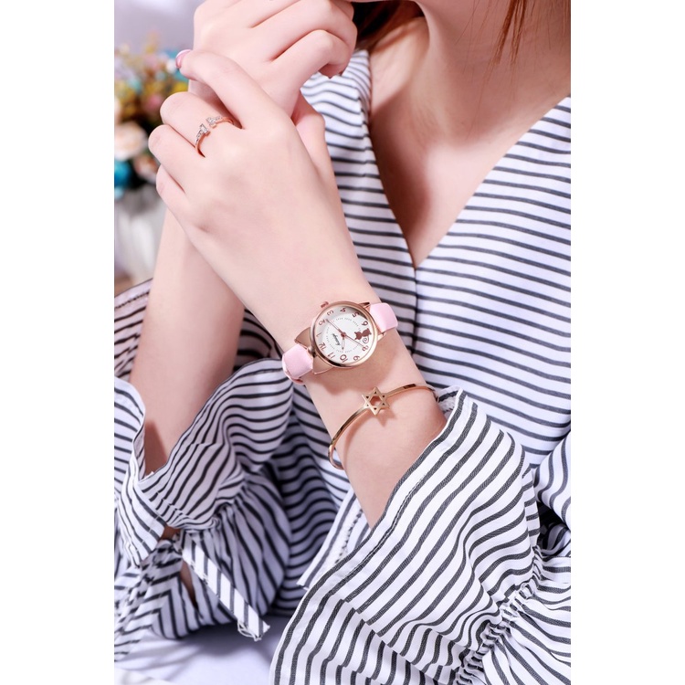 Đồng hồ thời trang nữ mặt mèo dây da tổng hợp yuhao PKHRYU010-1
