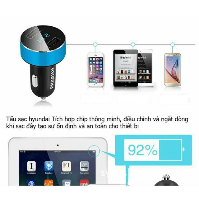 Tẩu Hyundai Chia 2 Cổng USB nhỏ gọn sạc điện thoại trên ô tô | BigBuy360 - bigbuy360.vn