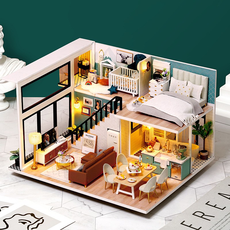 Mô hình nhà DIY Doll House Comfortable Life Kèm Mica Chống bụi, Bộ dụng cụ và Keo dán