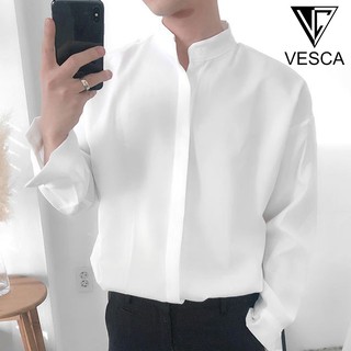 Áo sơ mi nam cổ tàu lụa cao cấp Hamino chất lụa đẹp form rộng thời trang Hàn Quốc B