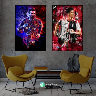 Tranh Cầu Thủ Bóng Đá Ronaldo Messi Treo Tường Tranh Canvas Có Khung