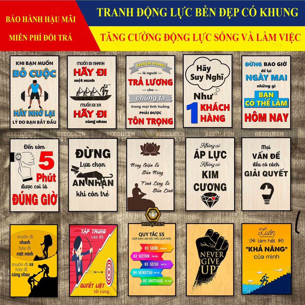 Album 20 Tranh Động Lực Mẫu Nền Gỗ Mới Sang Đẹp - Có Khung Nổi