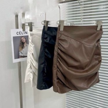 Chân váy da dúm vạt chéo hàng QC