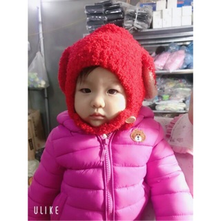Mũ len lông cừu tai thỏ cho bé