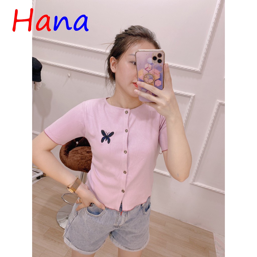 ÁO CROPTOP BƯỚM THÊU CÀI CÚC-HươngSu